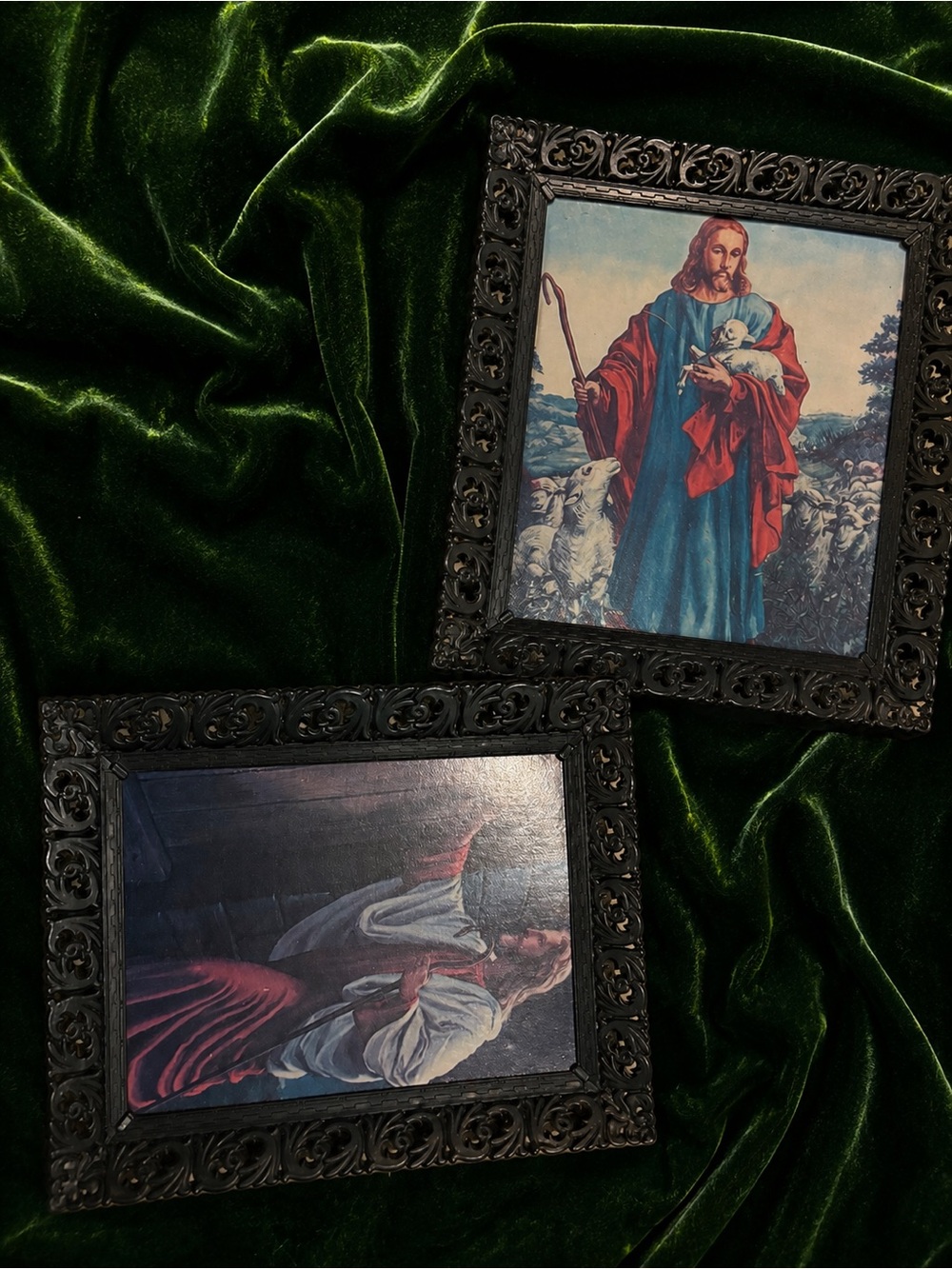 Vintage Religious Art Prints in Ornate  PlasticBlack Frames
